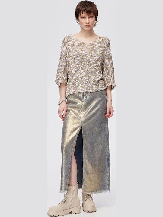 Women's Blouse with 3/4 Sleeve & V Neckline Beige