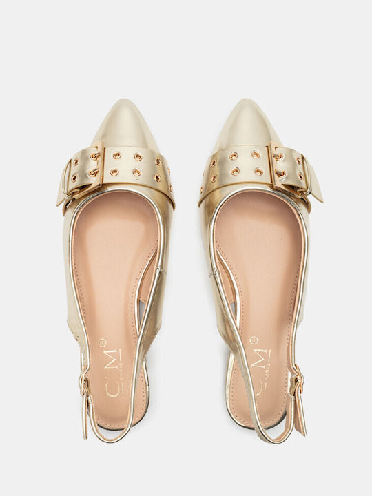 Luigi Synthetic Leather Pointy Ballerinas Gold