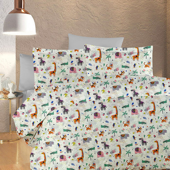Dimcol Βρεφική Παπλωματοθήκη Bebe White-Multi 120x160εκ.