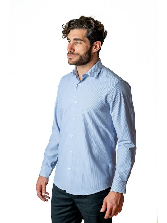 Long Sleeve Cotton Striped Light Blue Shirt