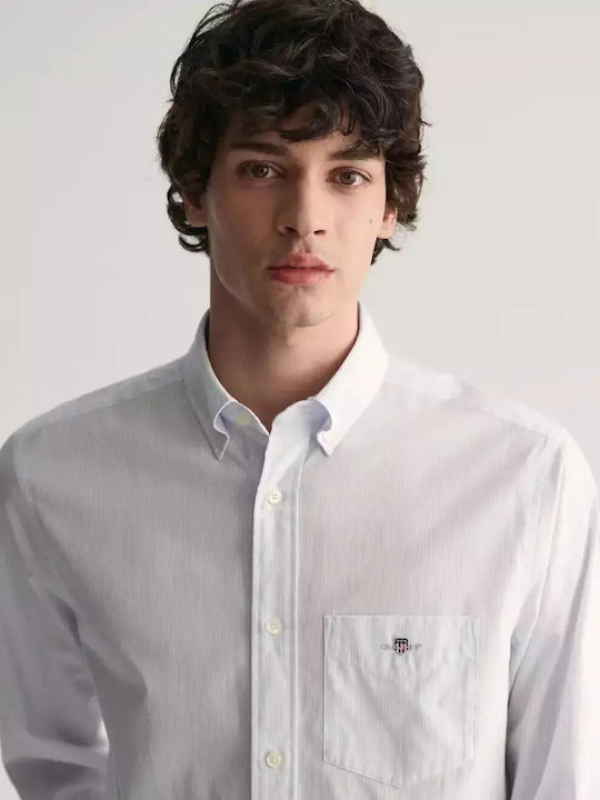 Long-sleeved Cotton Shirt Striped Blue