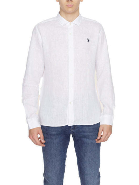 U.S. Polo Assn. Men's Shirt Long Sleeve Linen White