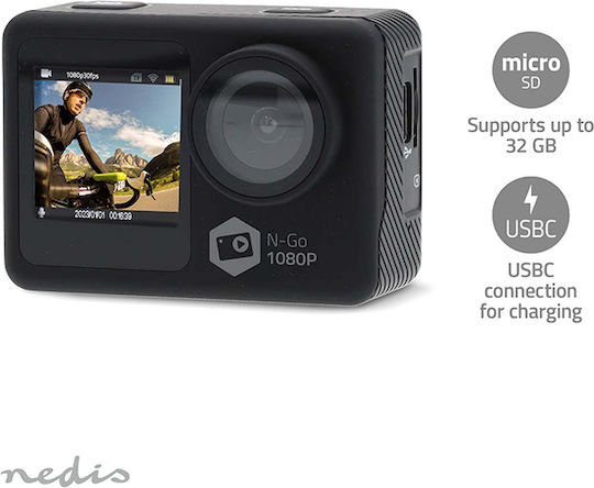 Nedis ACAM31BK 32GB Action Camera Full HD (1080p) με Οθόνη 2" και Wi-Fi Μαύρη