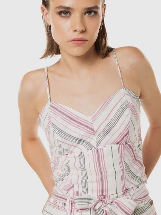 Γυναικείο Καλοκαιρινό Crop Top Λινό με Τιράντες Ριγέ Πολύχρωμο