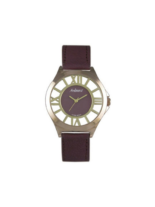 Arabians Watch with Burgundy Leather Strap