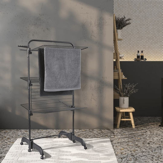 vidaXL Folding Floor Metallic Clothes Drying Rack with Wheels with Hanging Length 42m