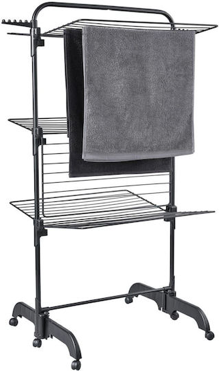 vidaXL Folding Floor Metallic Clothes Drying Rack with Wheels with Hanging Length 42m