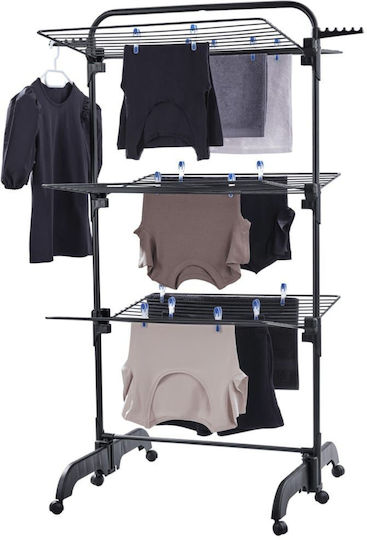 vidaXL Folding Floor Metallic Clothes Drying Rack with Wheels with Hanging Length 42m