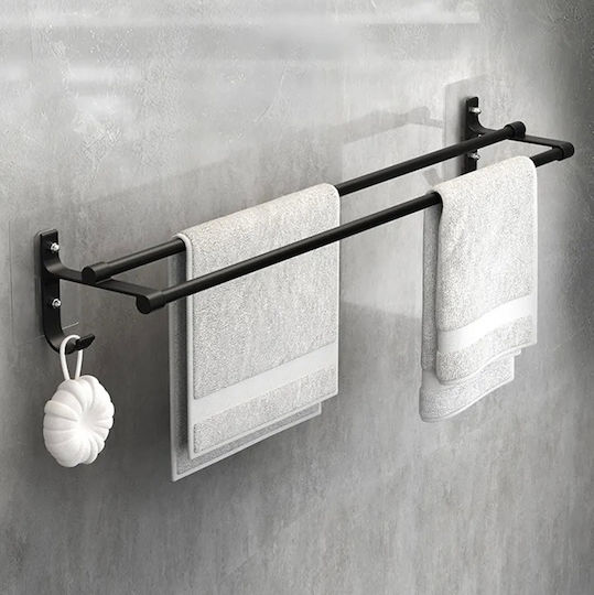 Calea ferată de Baie Dublă De Perete cu șuruburi ​60x11cm Inox Negru