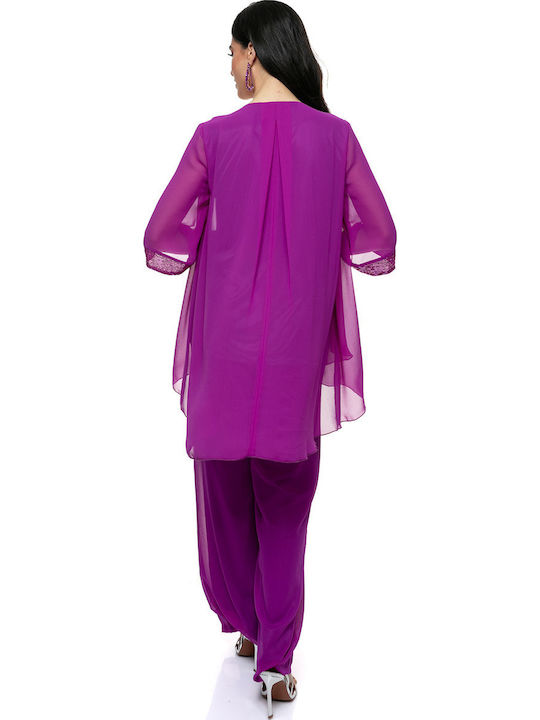 Damen Lila Set mit Hose mit Pailletten