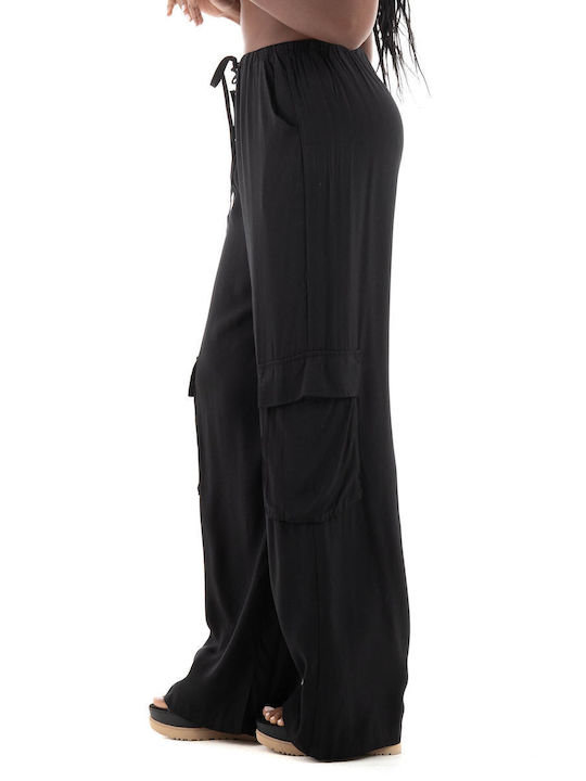 Glamorous Γυναικείο Σατέν Cargo Παντελόνι Μαύρο