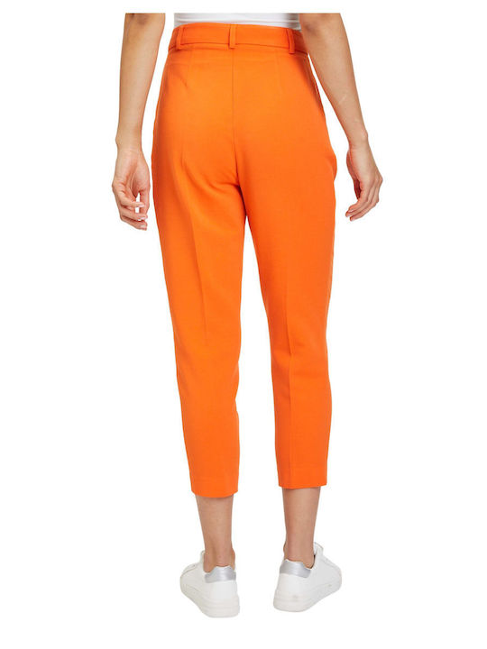 Tamaris Women's Fabric Capri Trousers in Tapered Line Orange