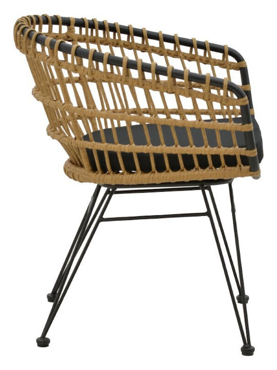 Outdoor Armchair Rattan Naoki Natural-black with Cushion 74x70x72cm