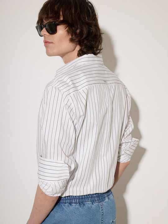 Stefan Fashion Men's Shirt Long Sleeve Striped White