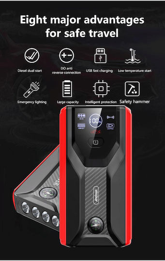 Andowl Qd1090 Portable Car Battery Jump Starter 15000mAh with Power Bank / USB / Φακό 12V