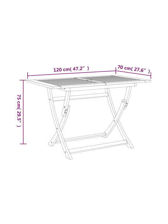 Tisch Zusammenklappbar Acacia 120x70x75cm