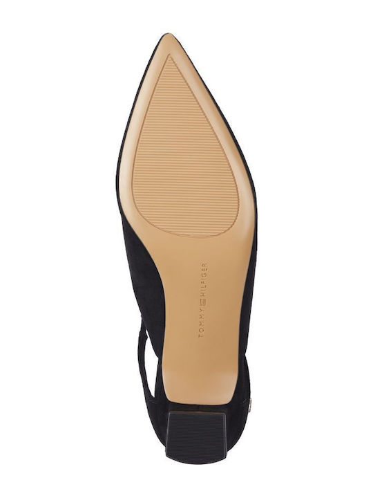 Leather Mules with Chunky Heel in Black Color