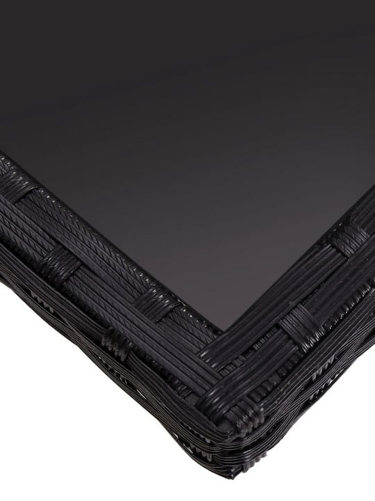 Masa pentru spații exterioare Rattan cu suprafață din sticlă Negru 120x120x75buc