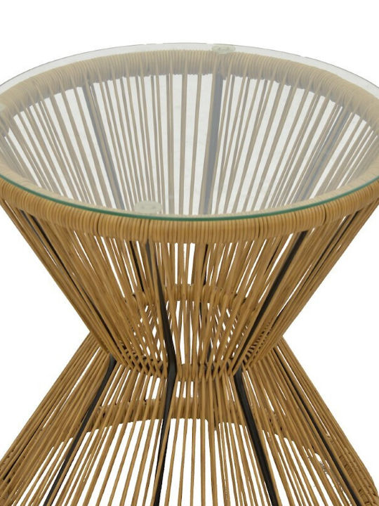 Mabil Auxiliary Outdoor Table with Glass Surface and Rattan Frame Natural-glass 50x50x55cm