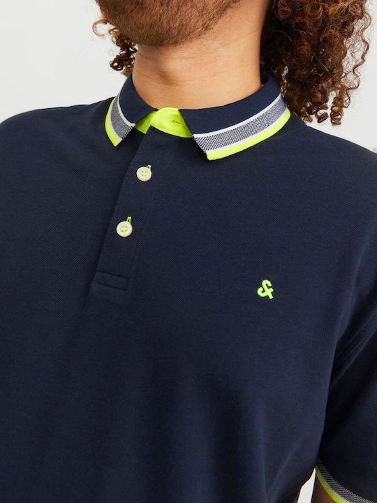 Jack & Jones Bluza pentru bărbați cu mâneci scurte Polo Dark Navy Neon