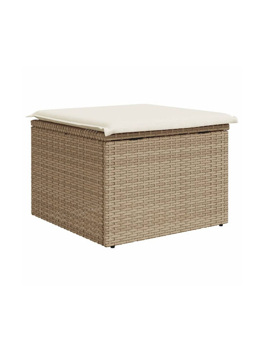 Gartenhocker Würfel Außeneinsatz Rattan mit Beigem Kissen 55x55x37cm
