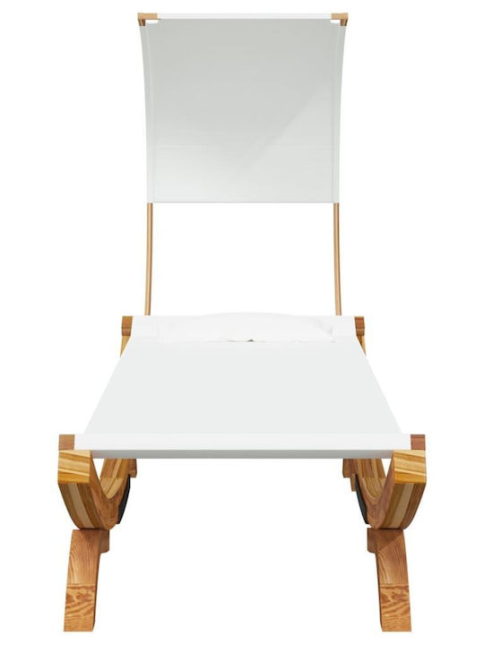 Șezlong-Pat Single Lemn cu Țesătură Textilene și Parasolar Ecru 200x100x162cm