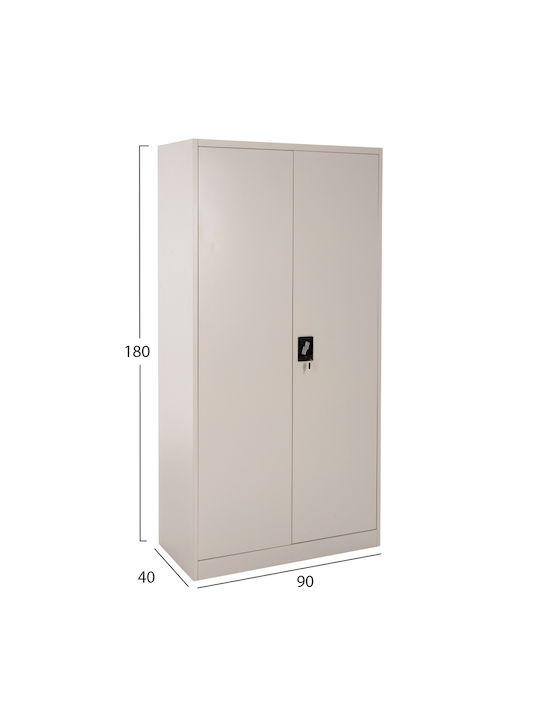 Zweiflügeliger Schrank Clod Metallisch mit Trennwand & 3 Regale Light Grey 90x40x180cm