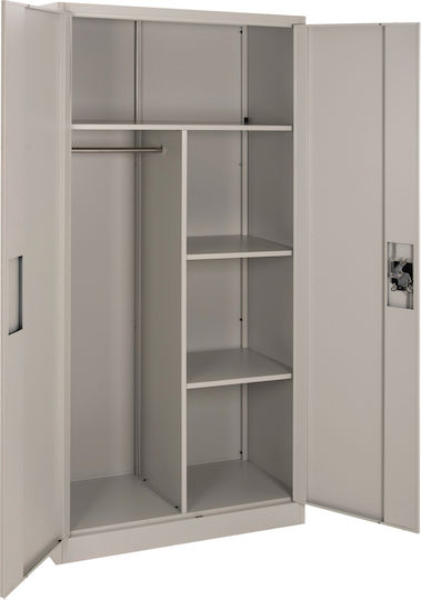 Double Door Wardrobe Clod Metallic with Divider & 3 Shelves Light Grey 90x40x180cm