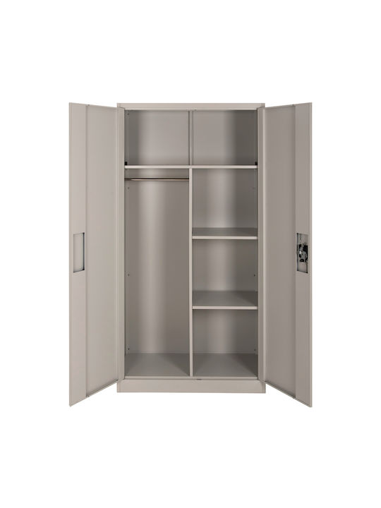 Zweiflügeliger Schrank Clod Metallisch mit Trennwand & 3 Regale Light Grey 90x40x180cm