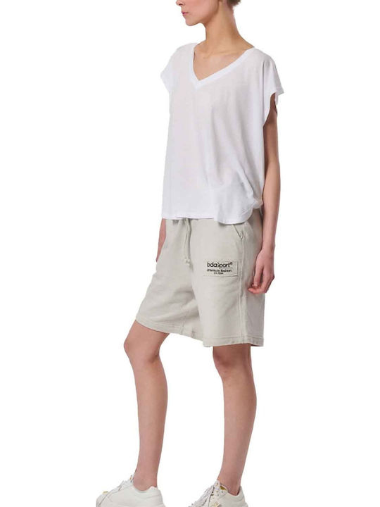 Women's Athletic Blouse Short Sleeve with V Neckline White