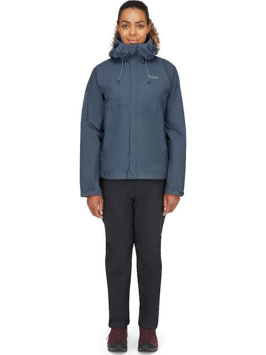 Women's Short Sports Hardshell Jacket Waterproof and Windproof for Winter with Hood Deep Ink