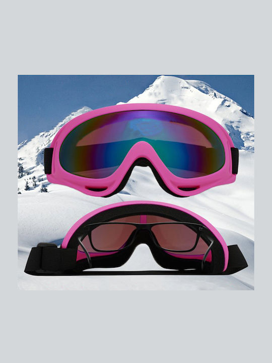 WKN-1465 Μάσκα Σκι & Snowboard Ενηλίκων Μαύρη με Φακό Καθρέπτη σε Ροζ Χρώμα