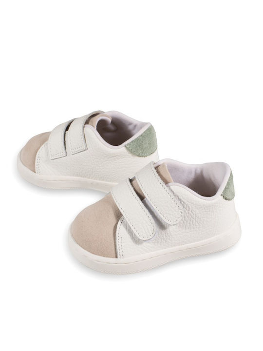 Babywalker Papuci boteza din piele Sneakers Λευκό-Μπεζ-Μέντα