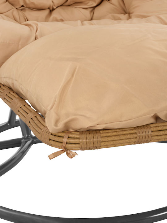 Κούνια Φωλιά με Βάση και Μαξιλάρι Rattan Γκρι - Μπεζ Αντοχής έως 230kg 120x120x200cm
