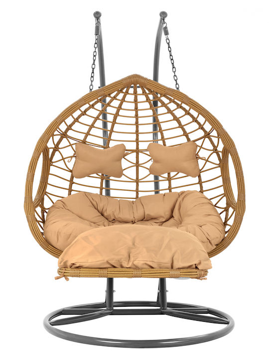Κούνια Φωλιά με Βάση και Μαξιλάρι Rattan Γκρι - Μπεζ Αντοχής έως 230kg 120x120x200cm
