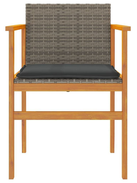 Scaun de exterior Rattan Grădină Gri cu pernă 2buc 55x55x78cm