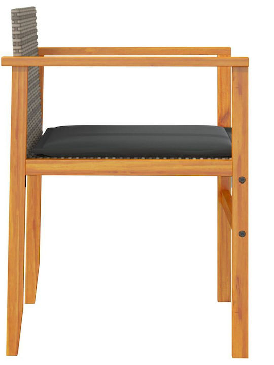 Scaun de exterior Rattan Grădină Gri cu pernă 2buc 55x55x78cm