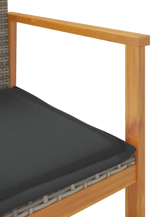 Scaun de exterior Rattan Grădină Gri cu pernă 2buc 55x55x78cm