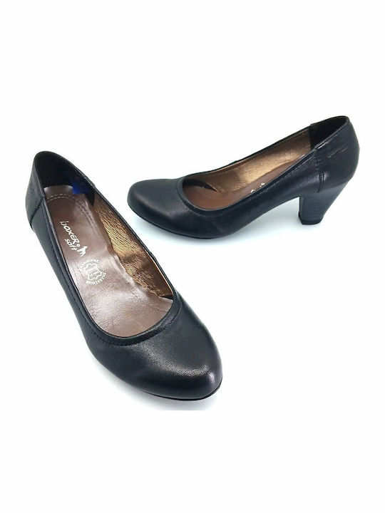 Leather Black Medium Heels