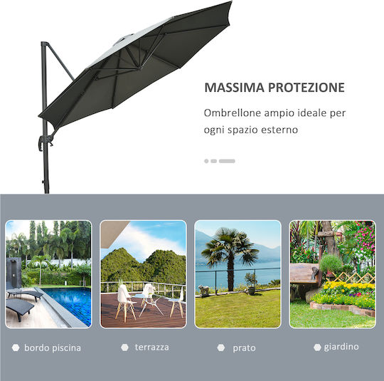 Hanging Circular Aluminum Garden Umbrella Grey Diameter 2.95m x Height 2.5m
