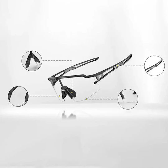 Rockbros Cycling Glasses with Black Frame & Photochromic Lenses