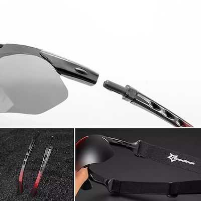 Rockbros Cycling Glasses with Red Frame & Photochromic Lenses