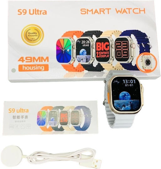 S9 Ultra 49mm Smartwatch mit Pulsmesser (Weiß)