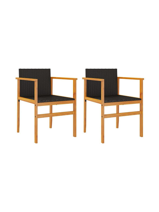 Καρέκλα Εξωτερικού Χώρου Rattan Μαύρο 2τμχ 55x55x78εκ.