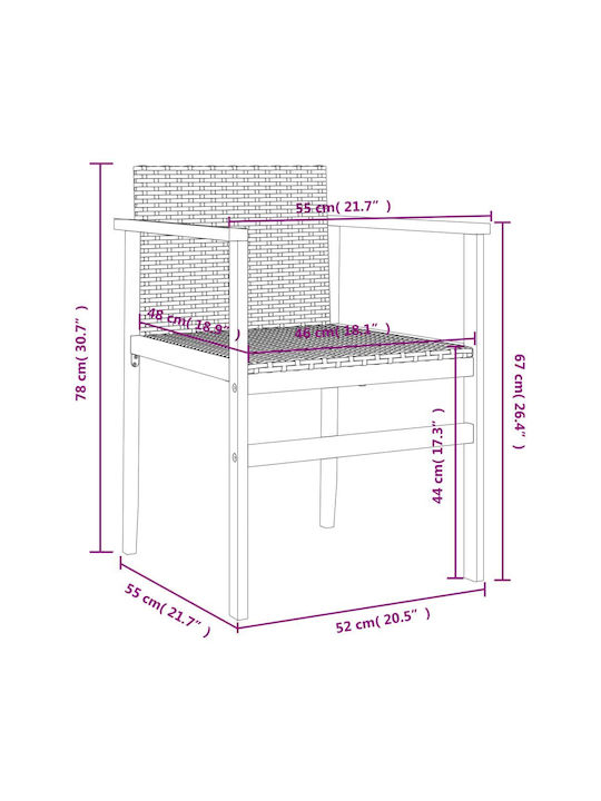 Καρέκλα Εξωτερικού Χώρου Rattan Μαύρο 2τμχ 55x55x78εκ.