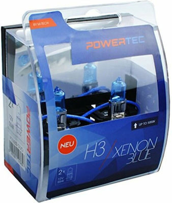 M-Tech Λάμπες Αυτοκινήτου & Μοτοσυκλέτας Powertec Xenon Blue H3 Αλογόνου 5000K Ψυχρό Λευκό 12V 55W 2τμχ