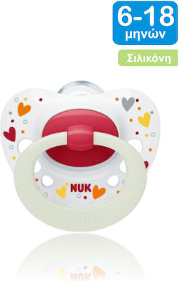 Nuk Orthodontic Pacifier Silicone Signature Hearts White - Red Night with Case for 6-18 months 1pcs