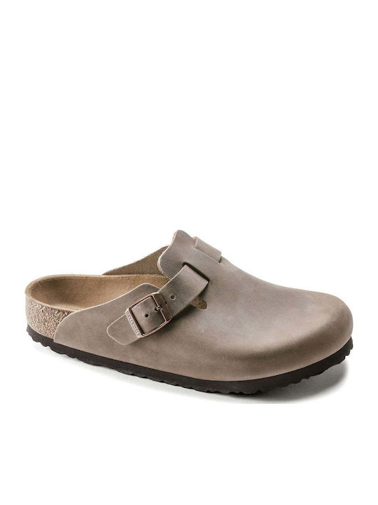 Boston Oiled Leather Кожени Зимни Мъжки Чехли Табако Кафяв Тясна Кройка