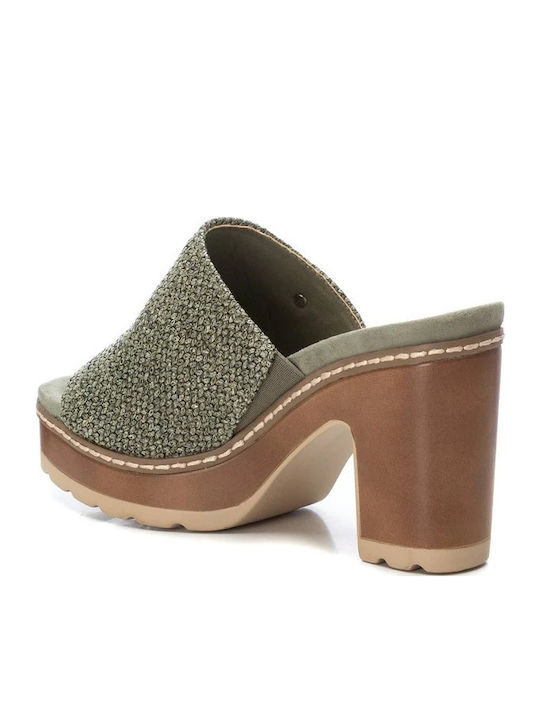 Mule cu Gros cu gleznă înaltă Toc în Culoare Kaki