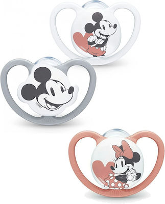 Nuk Orthodontischer Schnuller Silikon Space Mickey & Minnie Grey mit Etui für 6-18 Monate 1Stück